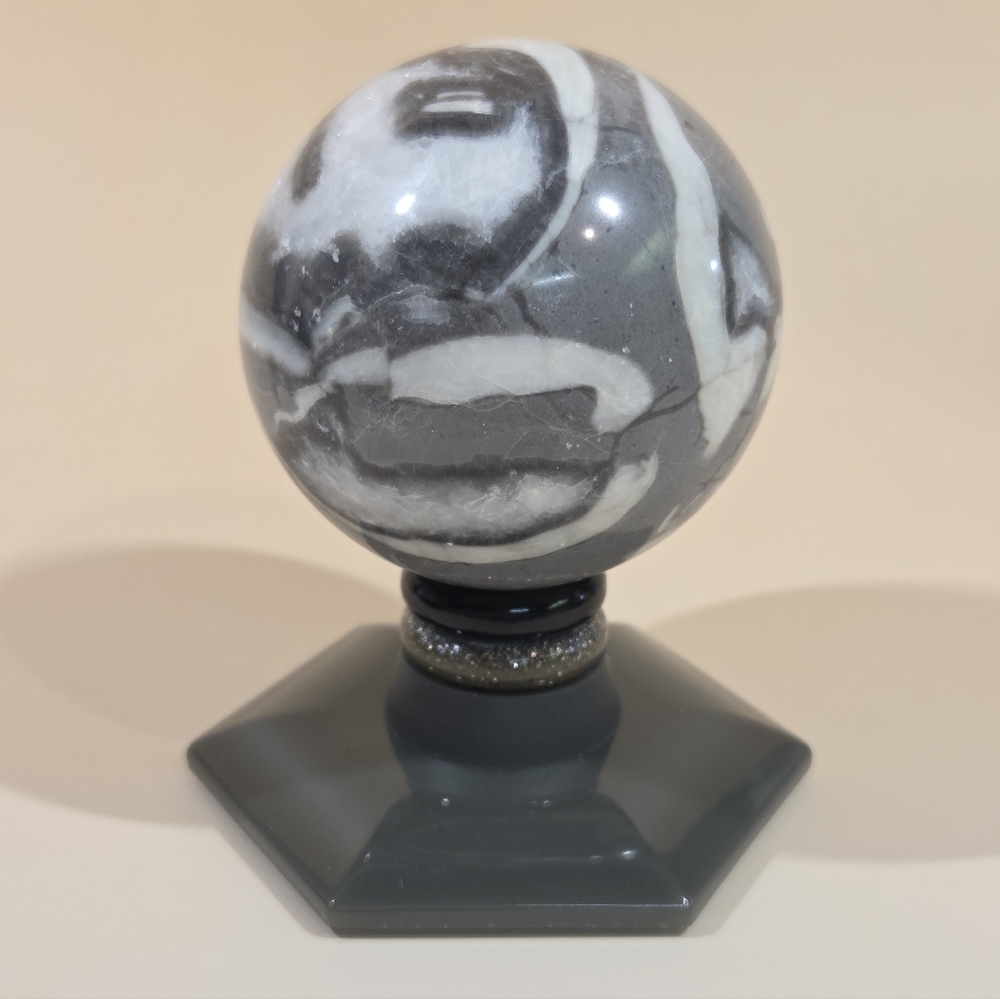 Natural Thousand Eye Jasper Polished Gemstone Sphere On Handmade Resin Display